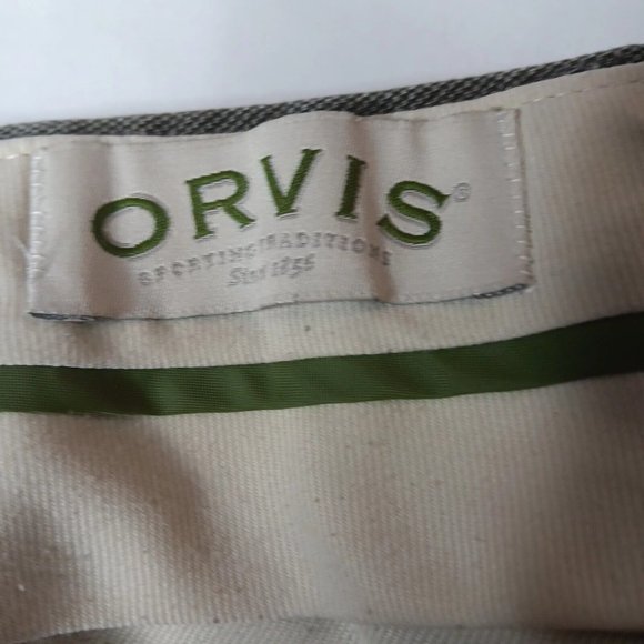 Vintage Orvis 34x29.5 Canvas Pants Leather Trim Sporting USA Made Green Hunting - Picture 7 of 16